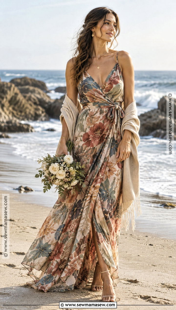 Floral Print Fall Beach Bridesmaid Dress - 15 Fall Beach Bridesmaid Dresses