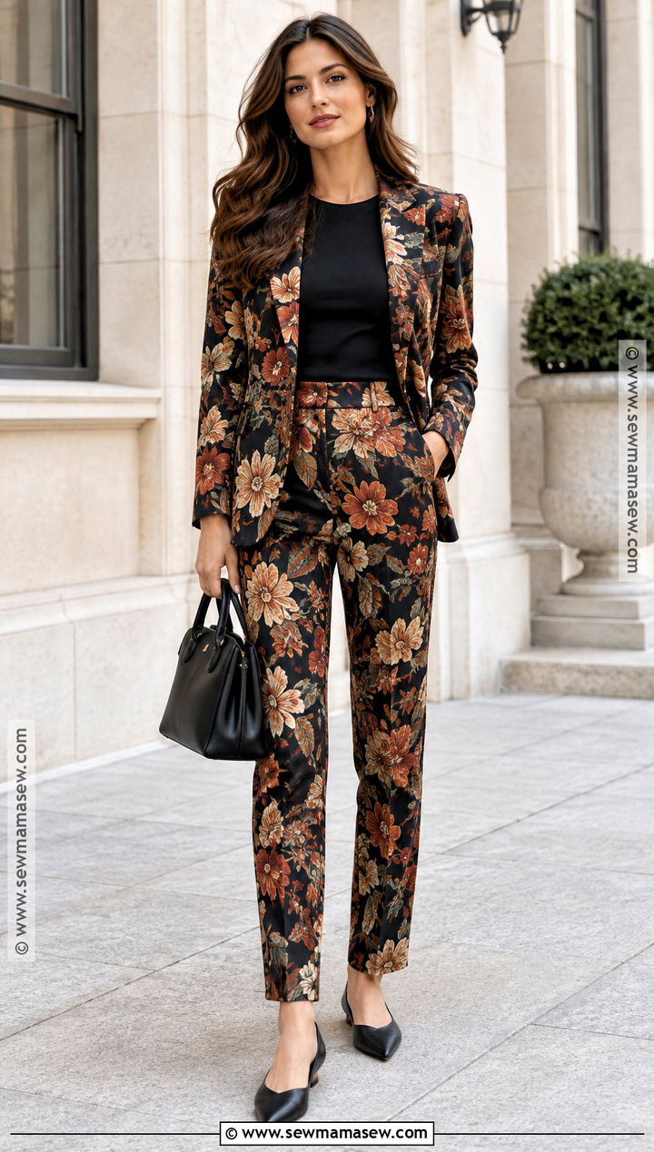 Floral Print Jacket With Matching Pants - 15 floral print jacket fall ideas