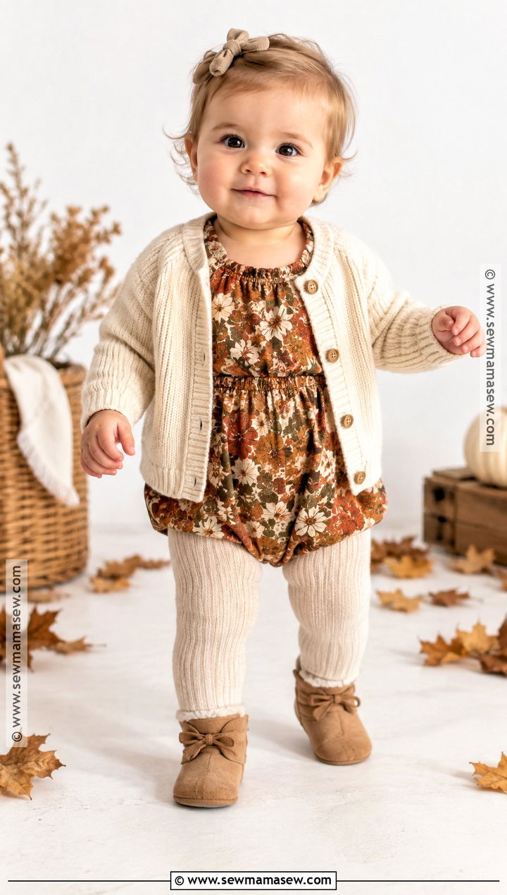 Floral Romper And Cardigan Fall Baby Outfit - 20 fall baby outfits