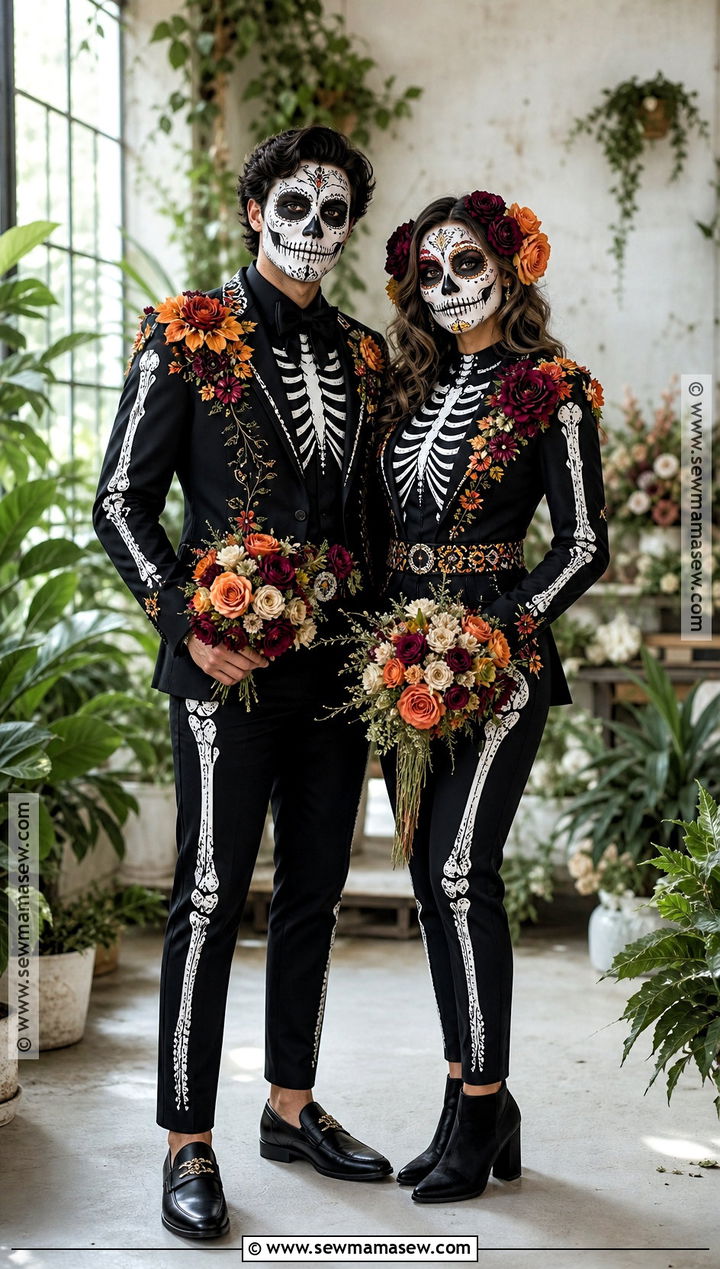 Floral Skeleton Couple Costume - 30 Skeleton Couple Costume Ideas