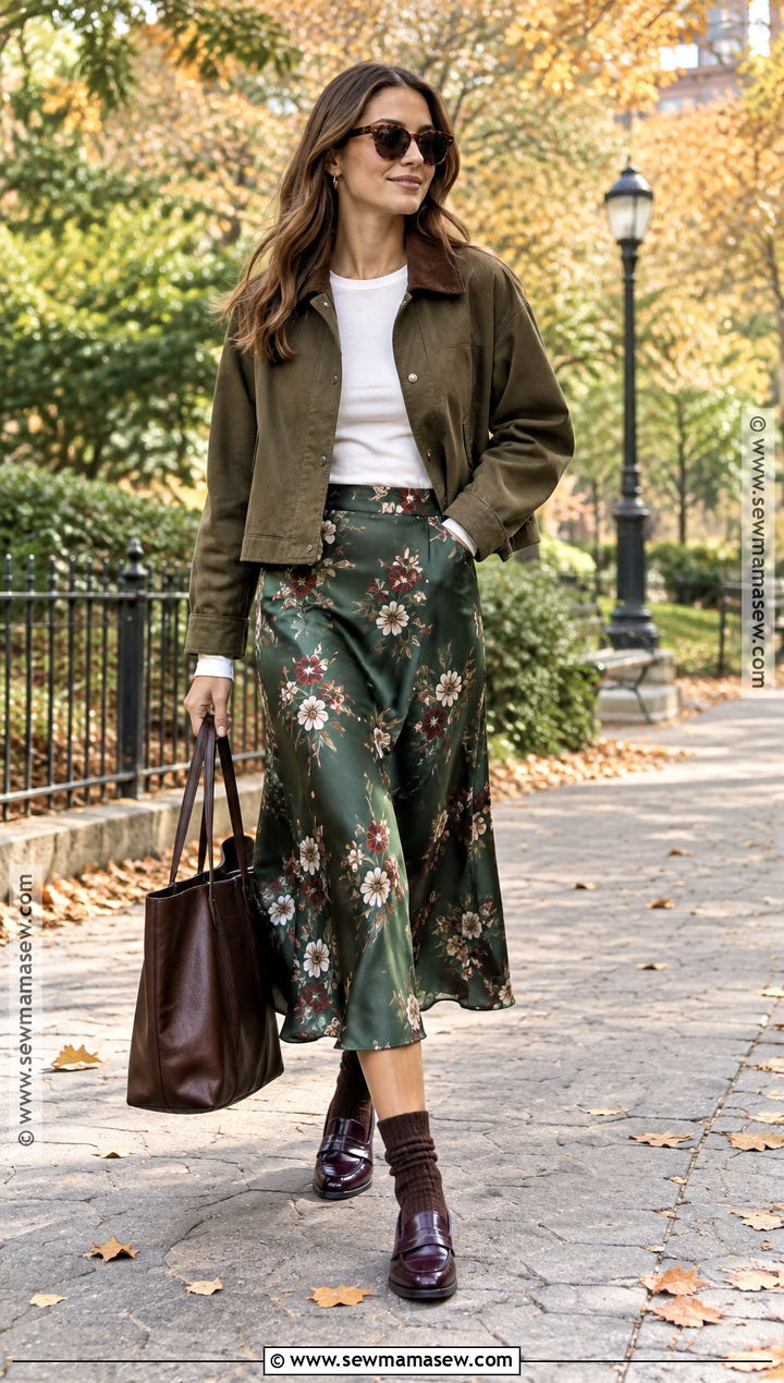 Floral Slip Skirt Outfit - 15 autumn floral skirt design ideas