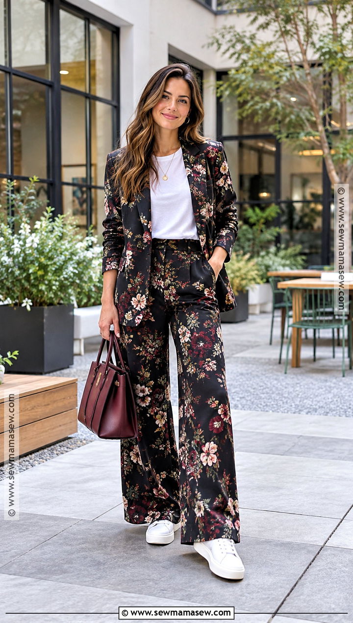 Floral Suit And Simple T Shirt Outfit - 25 funky fall fashion ideas