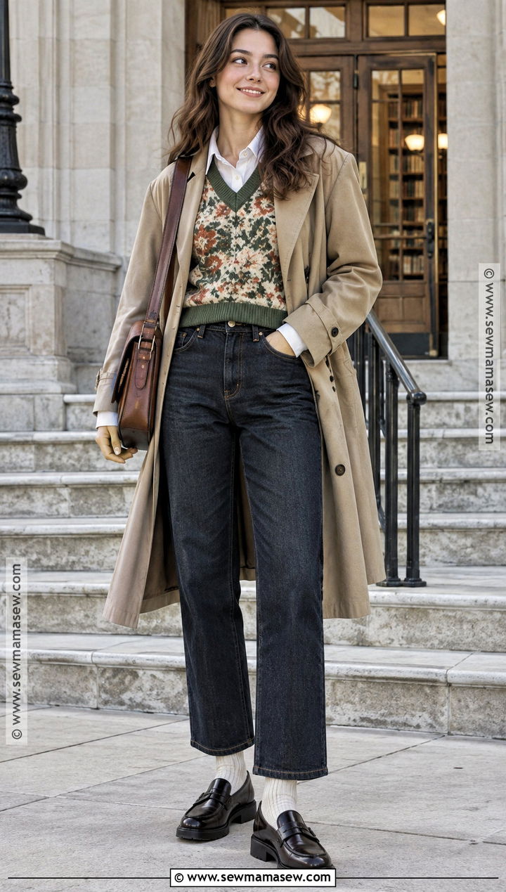Floral Sweater Vest With White Shirt And Jeans - 15 autumn floral sweater style ideas