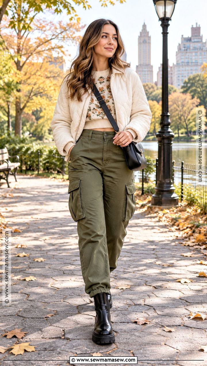 Floral Sweater With Cargo Pants - 15 autumn floral sweater style ideas