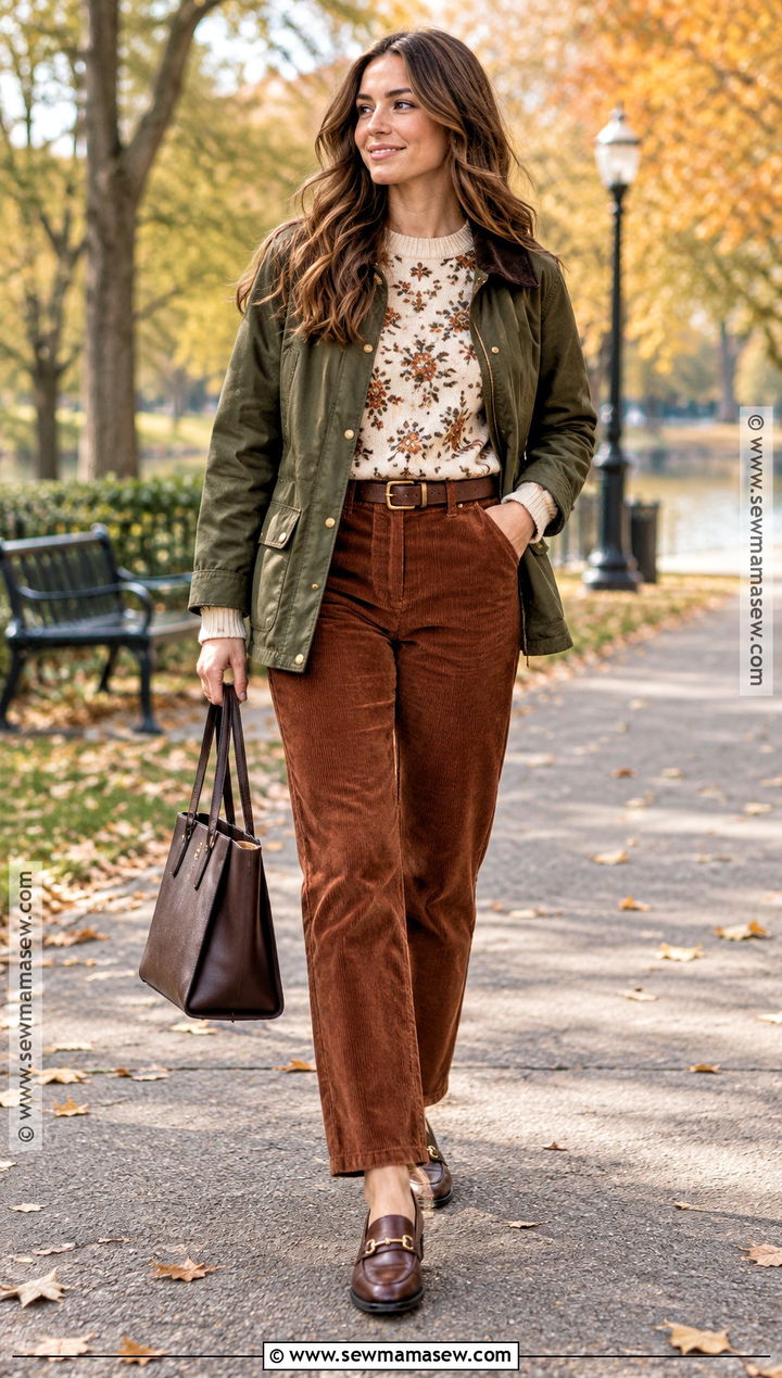 Floral Sweater With Corduroy Pants - 15 autumn floral sweater style ideas