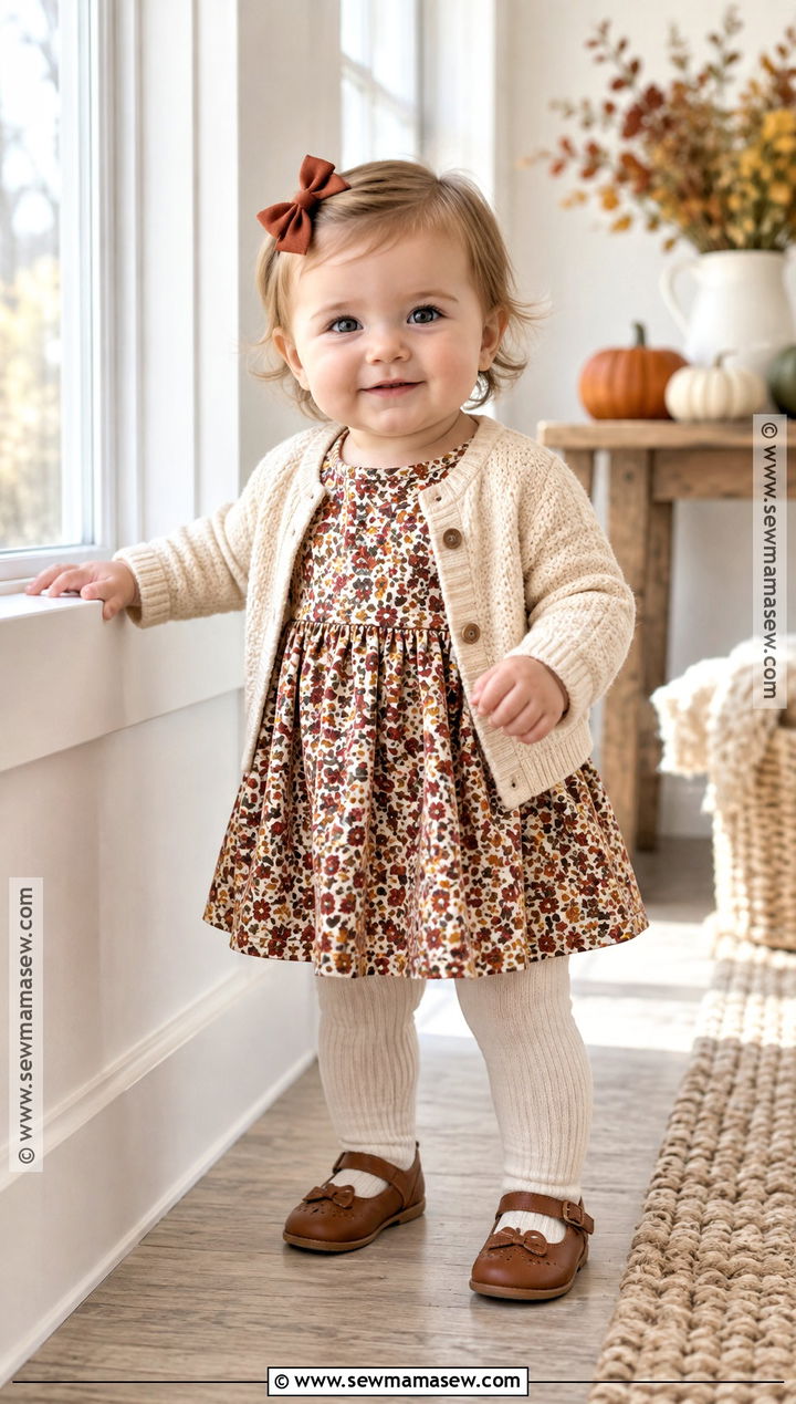 Floral Thanksgiving Dress And Tights Outfit - 15 Baby First Thanksgiving Outfit Ideas