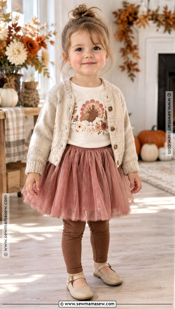 Floral Turkey Shirt With Tulle Skirt - 15 toddler thanksgiving shirts