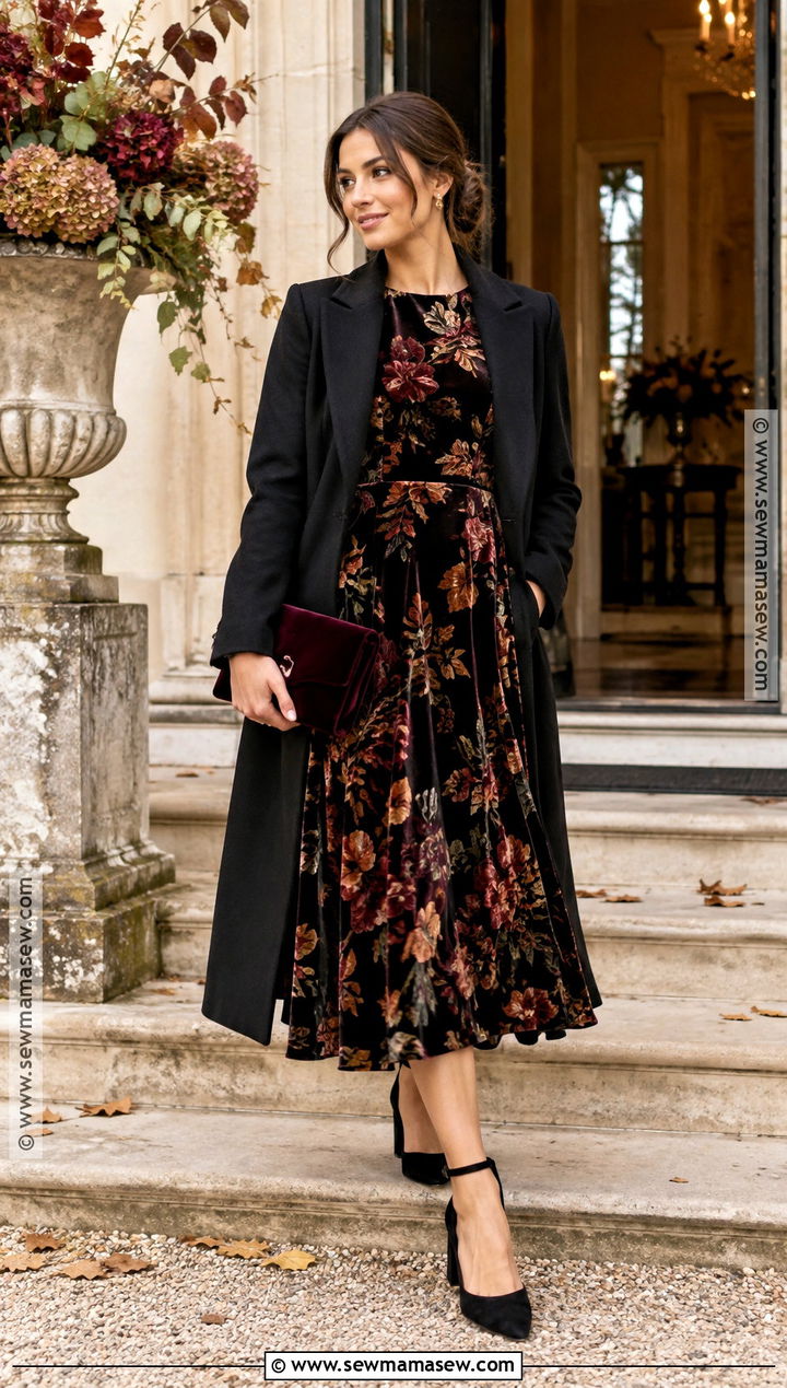 Floral Velvet Autumn Wedding Guest Dress - 25 autumn dresses wedding guest