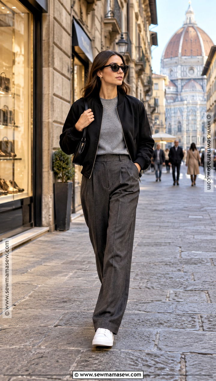 Florence Fall Bomber Jacket And Tailored Pants Outfit - 20 Florence Outfits Fall