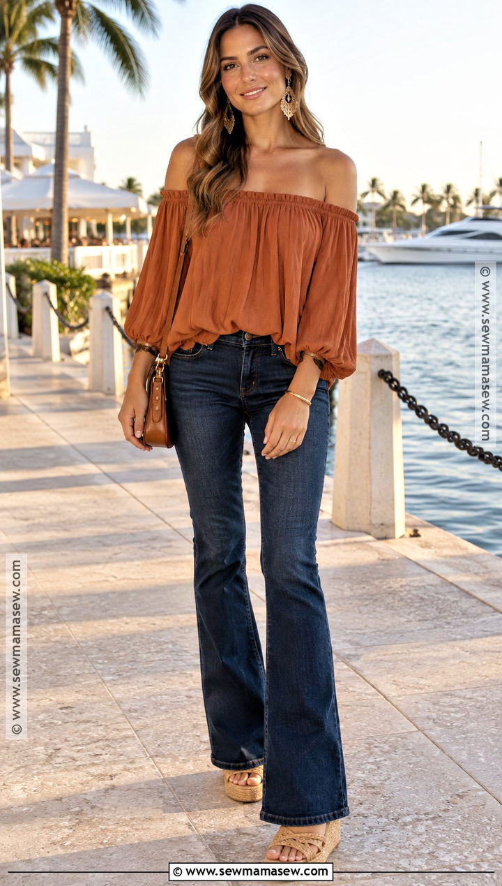 Florida Fall Off Shoulder Top And Dark Jeans Outfit - 25 florida fall outfits