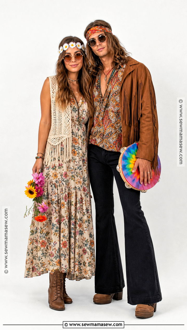 Flower Child And Boho Rocker Couple Costume - 30 hippie outfits 70s costume
