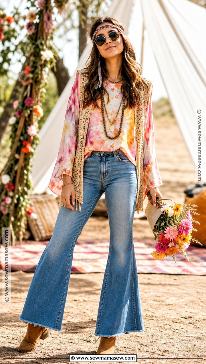 Flower Child Costume With Bell Bottoms - 40 70s costume ideas