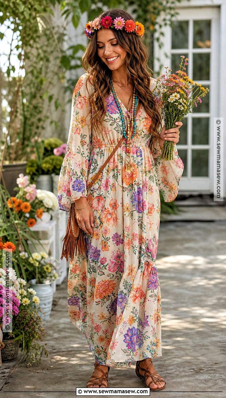 Flower Child Hippie Costume With Maxi Dress - 45 hippie costume ideas