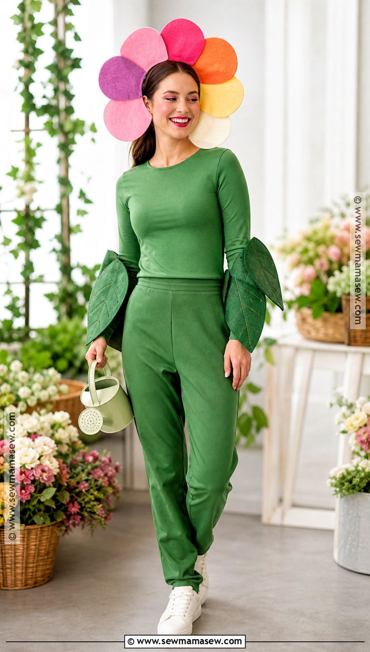 Flower Costume With Green Clothes - 30 Very Simple Halloween Costumes
