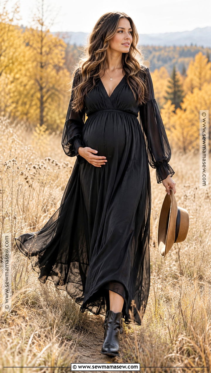 Flowing Black Maternity Gown In A Field - 15 black dress fall maternity pictures ideas