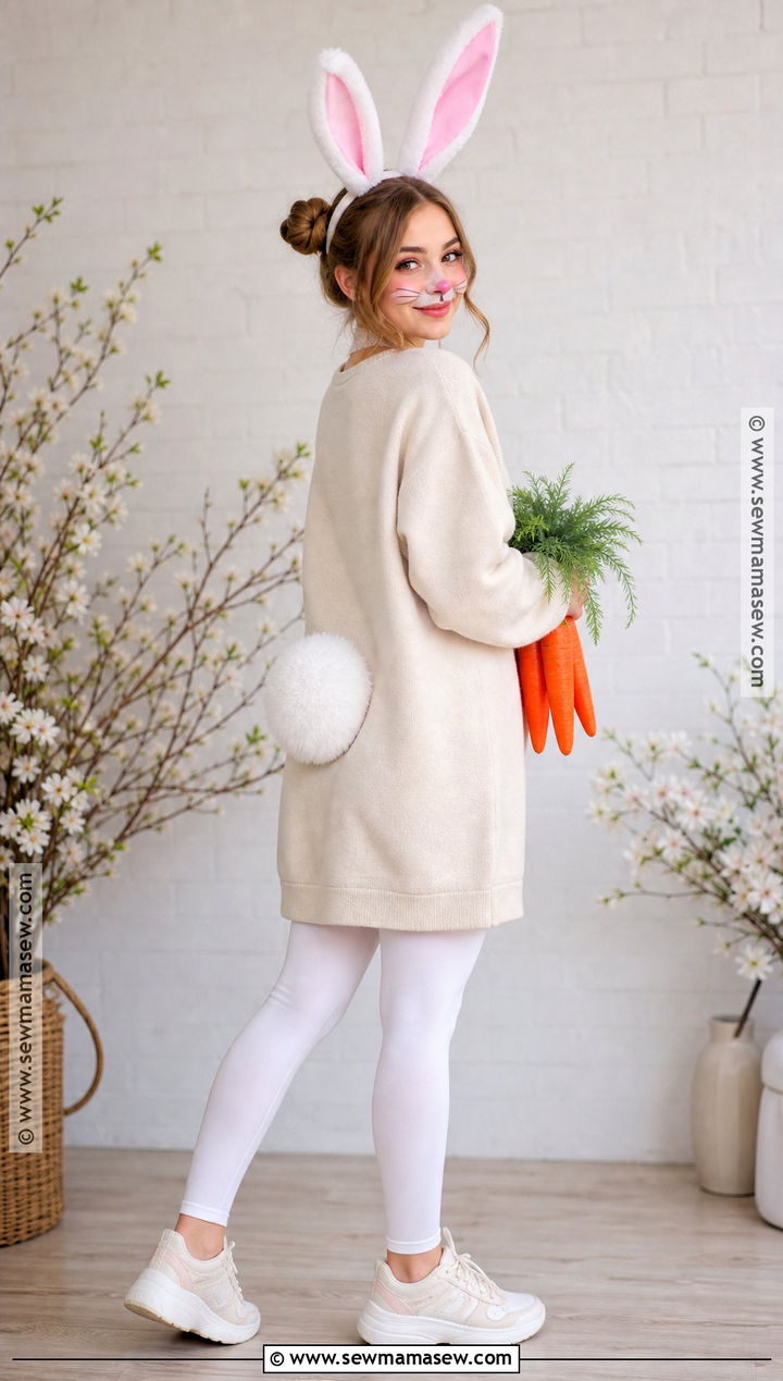 Fluffy Bunny Costume With Pink Details - 40 cute halloween costume ideas