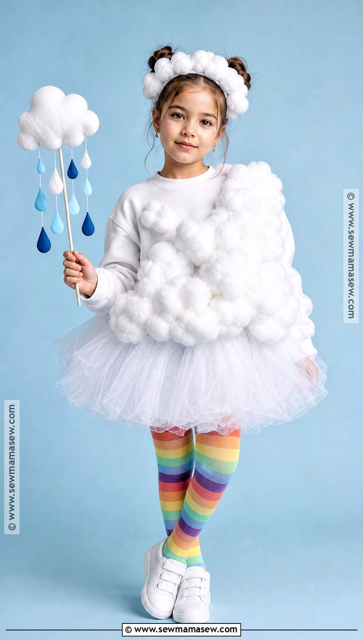 Fluffy Cloud Costume With Rainbow Tights - 30 Cute Girl Halloween Costumes