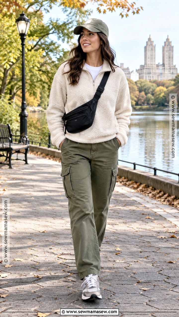 Fluffy Half Zip Sweater With Cargo Pants - 15 fluffy knitwear fall ideas