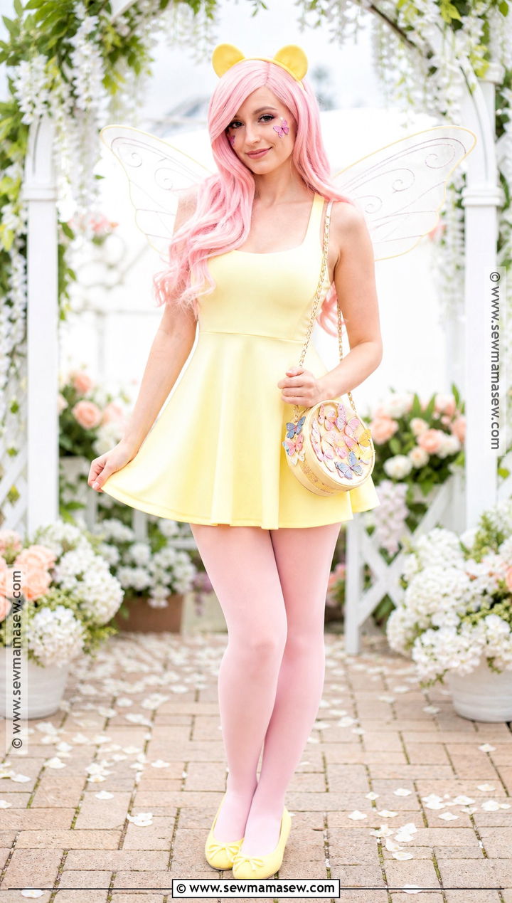 Fluttershy Costume With Yellow Dress - 35 pink hair halloween costume ideas