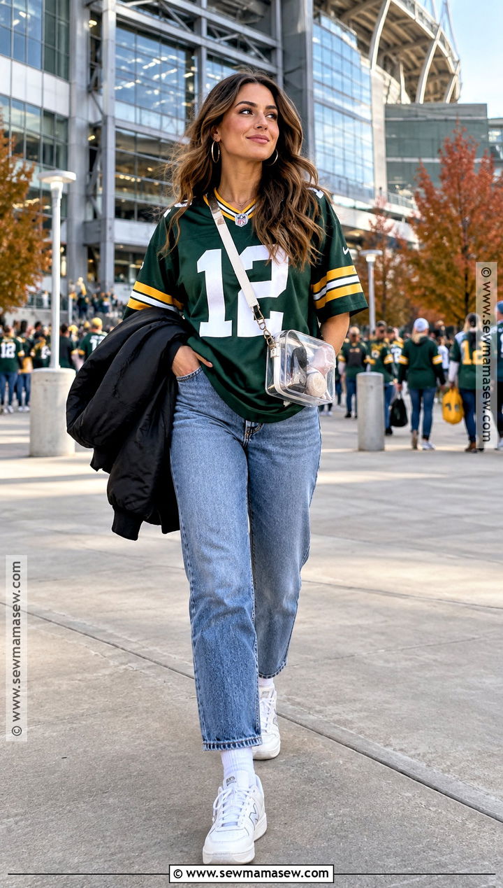 Football Jersey With Straight Leg Jeans - 20 Football Outfits For Women Fall