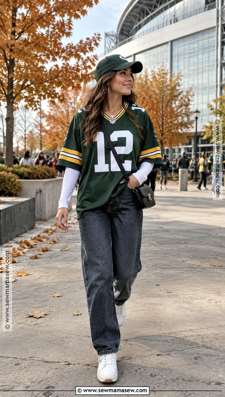 Football Jersey With Straight Leg Jeans - 15 Fall Jersey Outfit Ideas