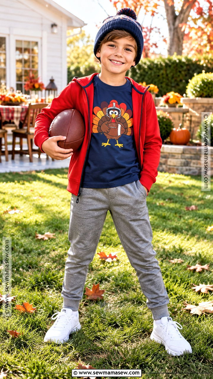 Football Turkey Shirt With Athletic Pants - 20 kids thanksgiving shirts