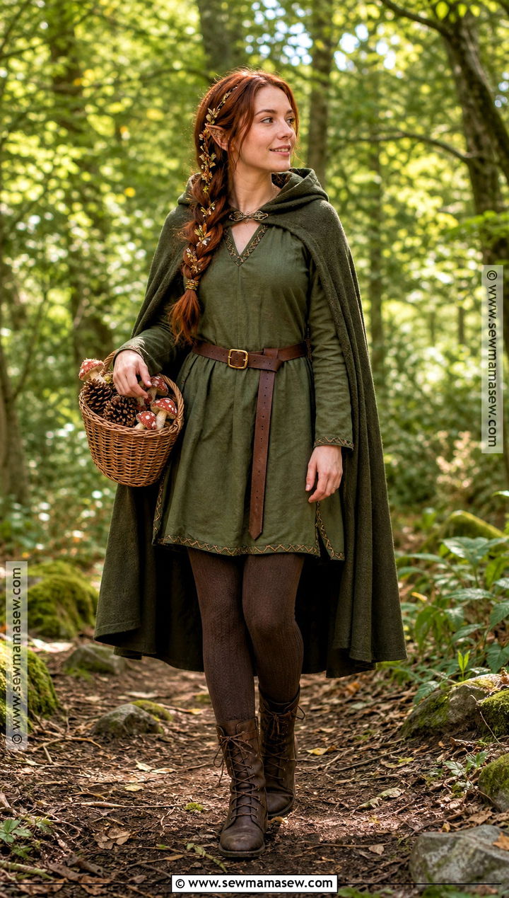 Forest Elf Costume With Green Cape - 30 dark red hair halloween costumes
