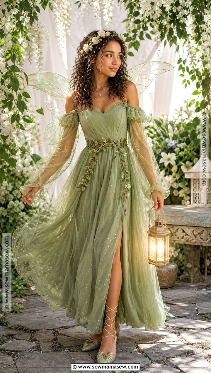 Forest Fairy Costume With Flower Crown - 40 curly hair halloween costume ideas