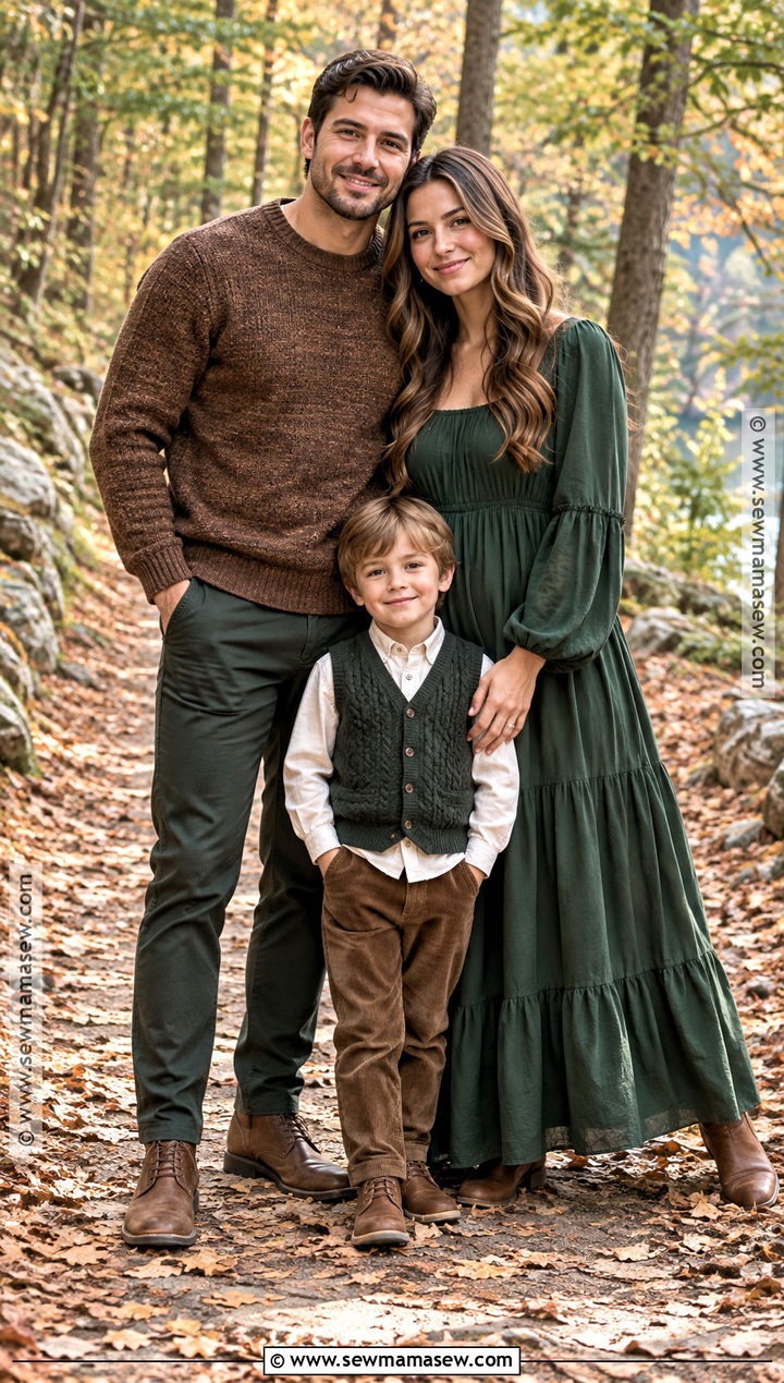 Forest Green And Brown Fall Family Of 3 Photo Outfit - 20 fall family of 3 photo outfits