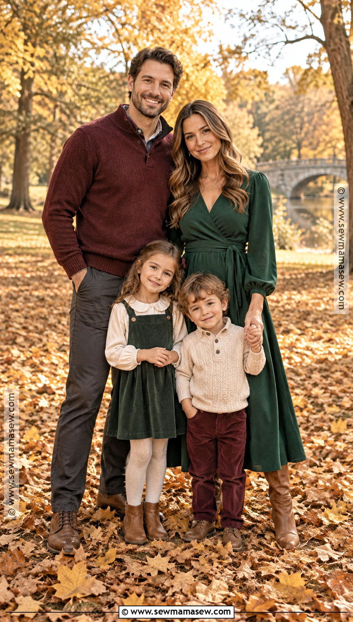Forest Green And Burgundy Family Photo Outfit - 15 fall photoshoot outfits family green