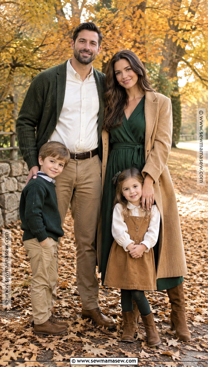 Forest Green And Camel Fall Family Photo Outfit - 20 fall outfit photoshoot family pics ideas