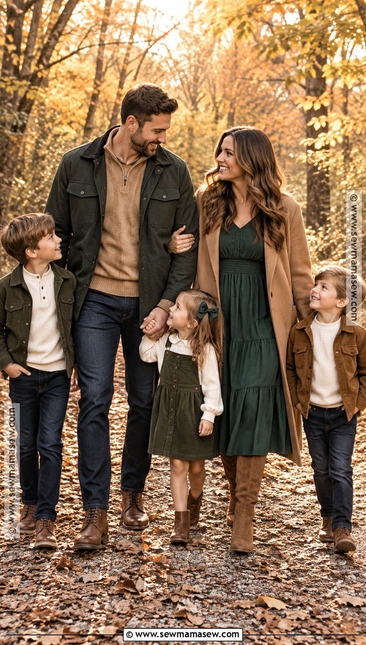Forest Green And Camel Fall Family Picture Outfit - 20 fall picture outfits for family