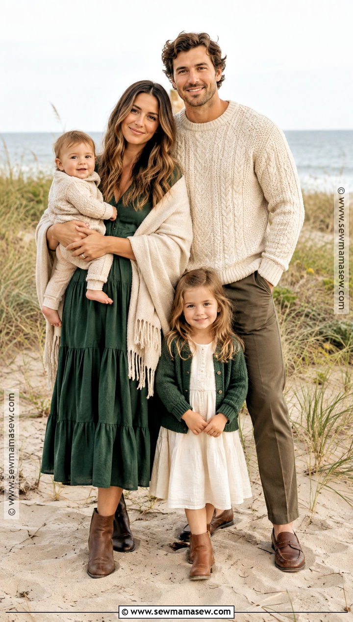 Forest Green And Cream Fall Beach Family Photo Outfits - 20 fall beach family photos outfits