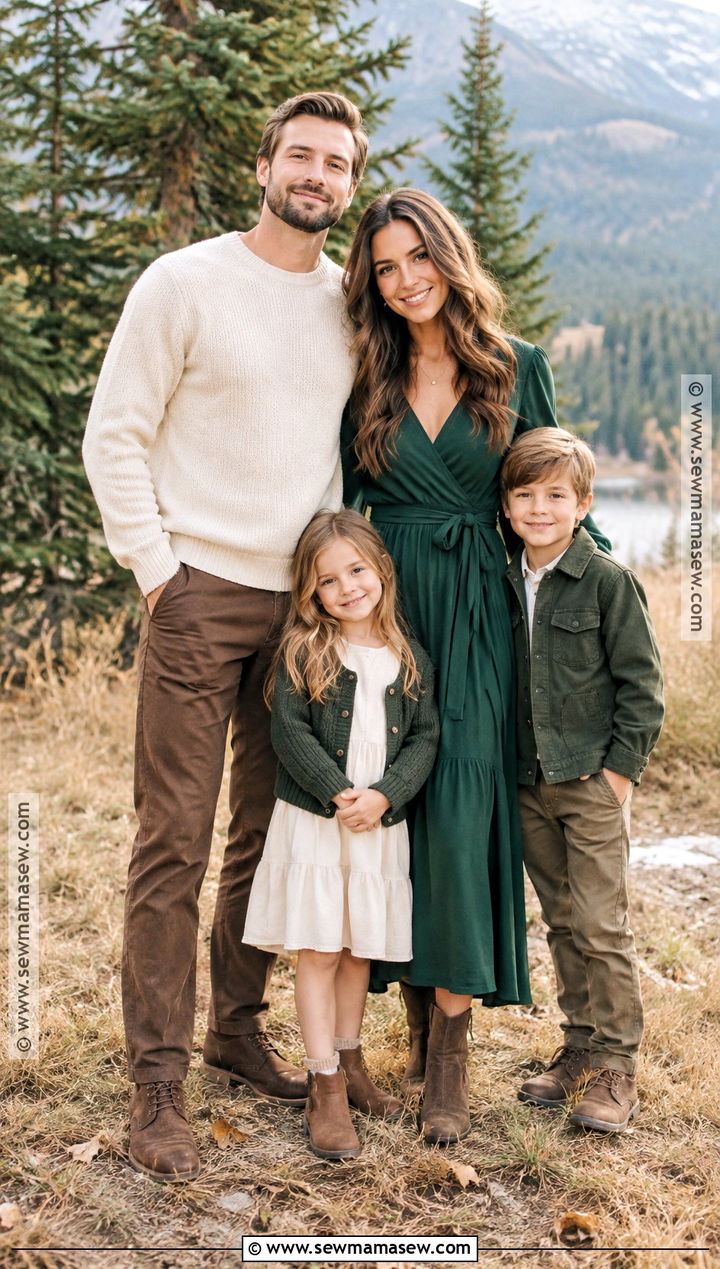 Forest Green And Cream Fall Family Photo Outfits - 15 Family Photoshoot Outfit Ideas Fall