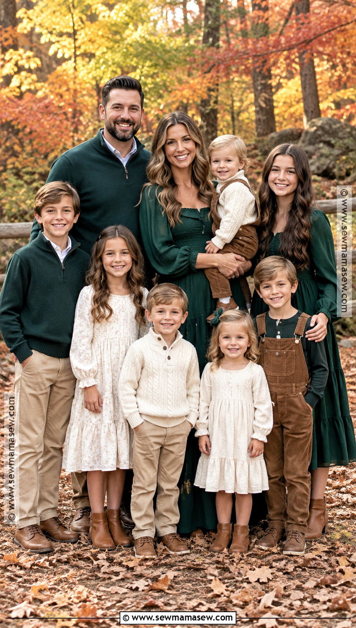 Forest Green And Cream Fall Family Picture Outfits - 15 fall large family pictures outfits
