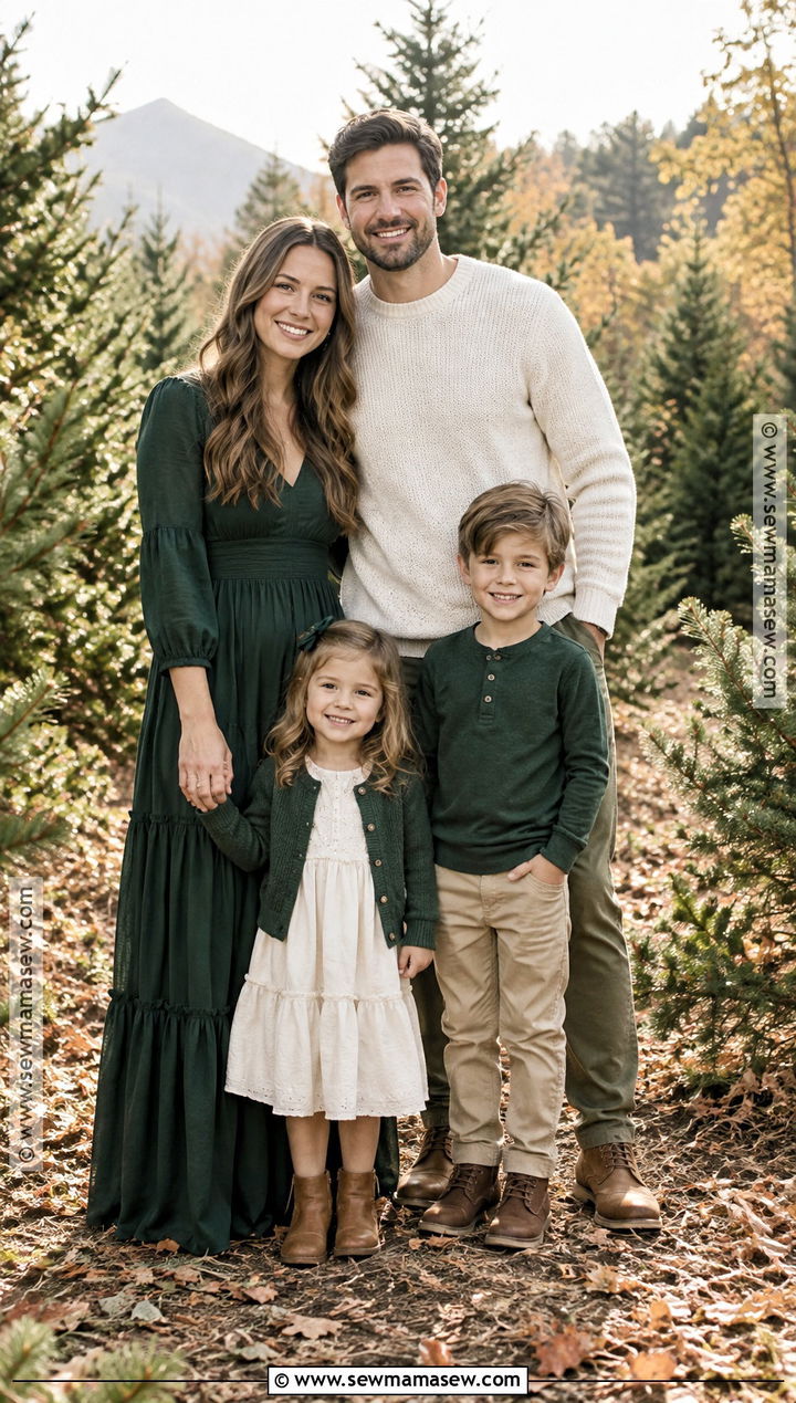 Forest Green And Cream Fall Family Portrait Outfit - 20 fall portrait outfits for family