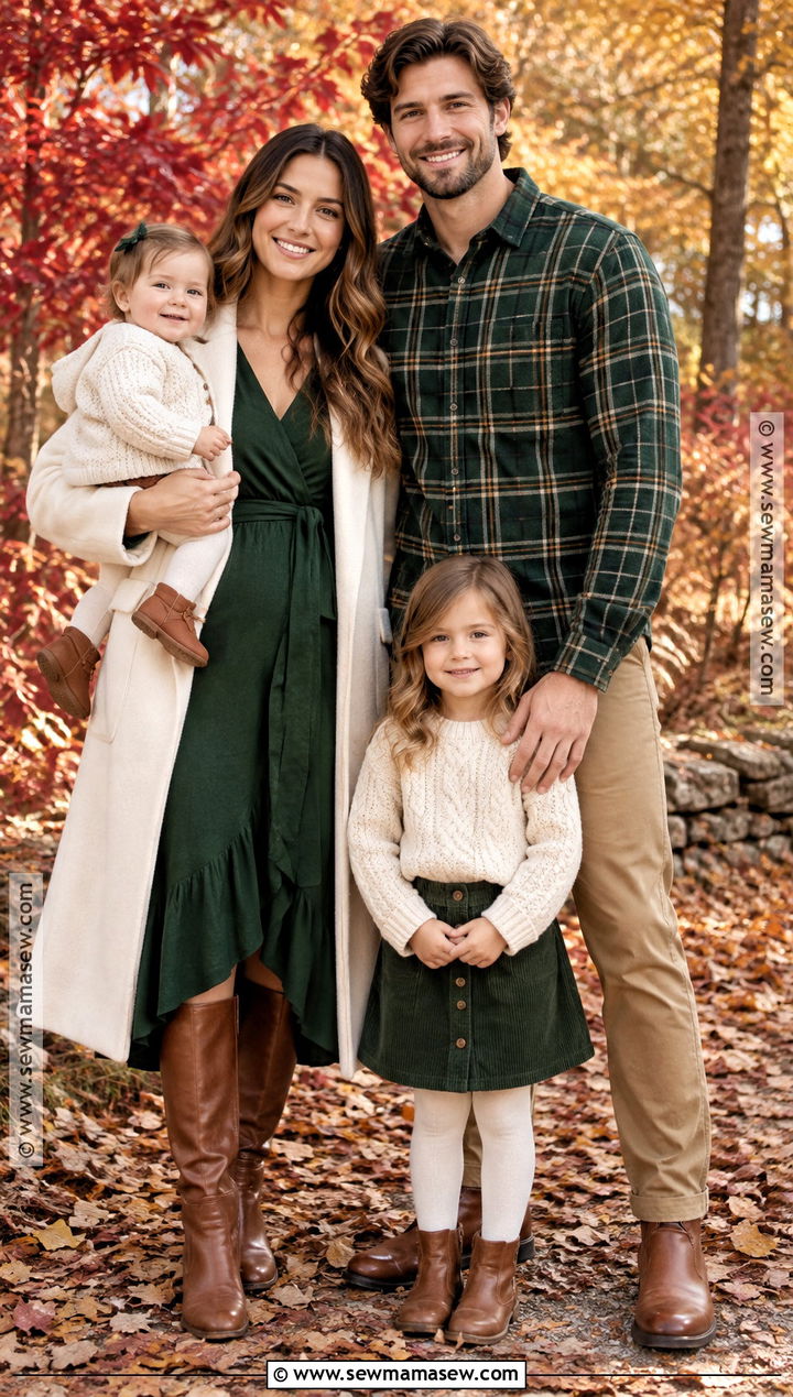 Forest Green And Cream Family Fall Photoshoot Outfit - 25 family fall photoshoot outfits
