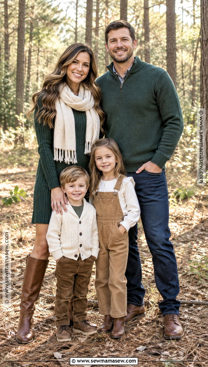 Forest Green And Cream Family Photoshoot Outfits - 15 autumn family photoshoot outfit ideas