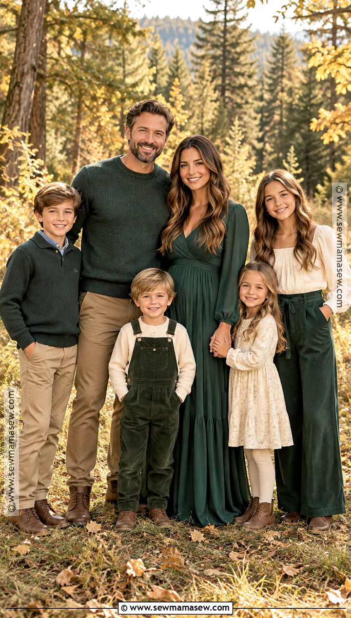 Forest Green And Cream Large Family Fall Photoshoot Outfits - 15 Large Family Fall Photoshoot Outfits