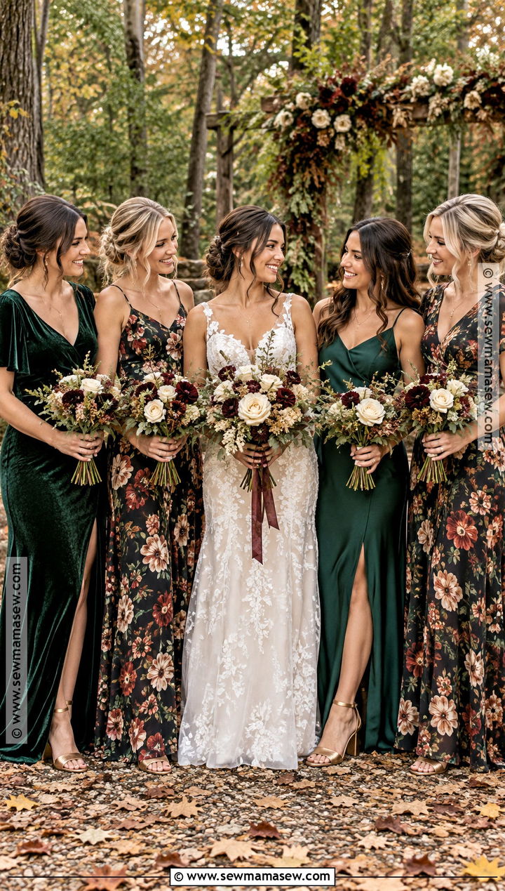 Forest Green And Floral Mismatched Bridesmaid Dresses - 20 fall mismatched bridesmaid dresses