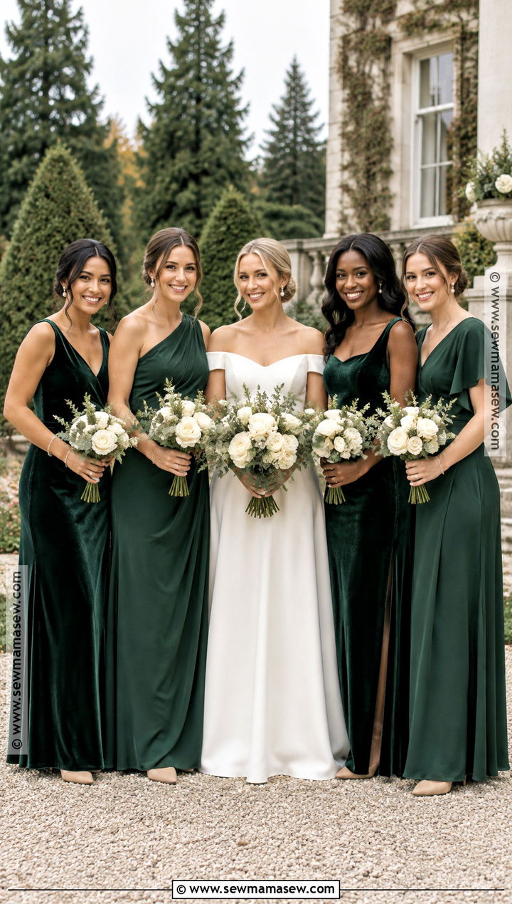 Forest Green And Ivory Bridesmaid Dresses - 15 Autumn Wedding Colors Palette Bridesmaid Dresses