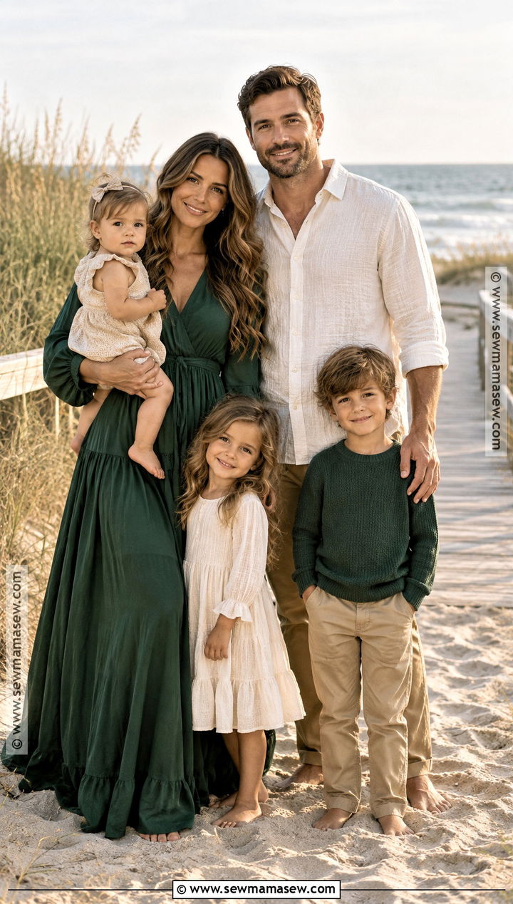 Forest Green And Khaki Fall Beach Family Outfit - 20 fall family beach pictures outfits