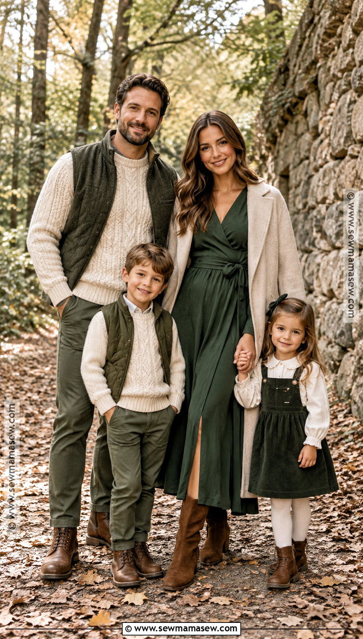 Forest Green And Oatmeal Fall Family Photo Outfits - 15 fall family photo style guide ideas