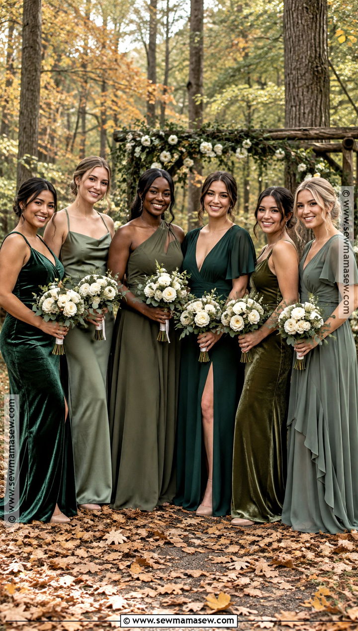 Forest Green And Olive Mismatch Bridesmaid Dresses - 15 Fall Mismatch Bridesmaid Dresses