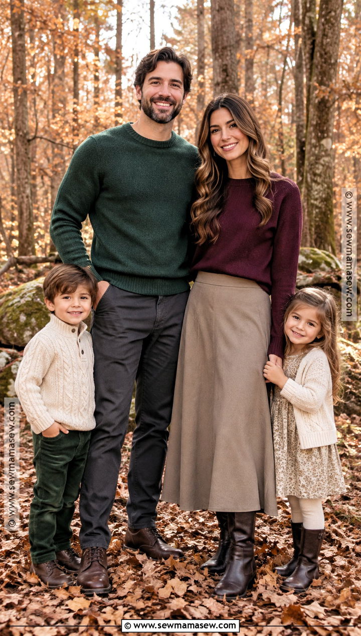 Forest Green And Plum Sweater Family Outfit - 15 fall family photos sweaters