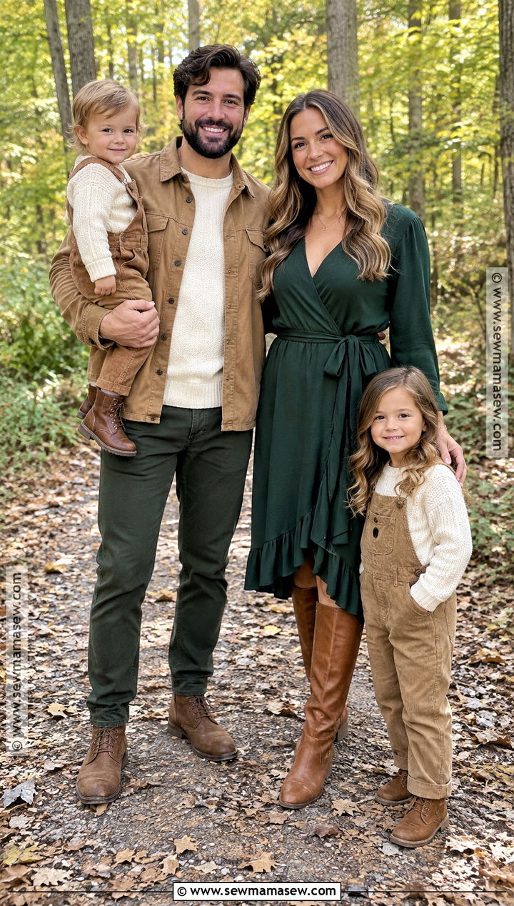 Forest Green And Tan Fall Family Outfit - 20 Fall Photoshoot Family Outfits