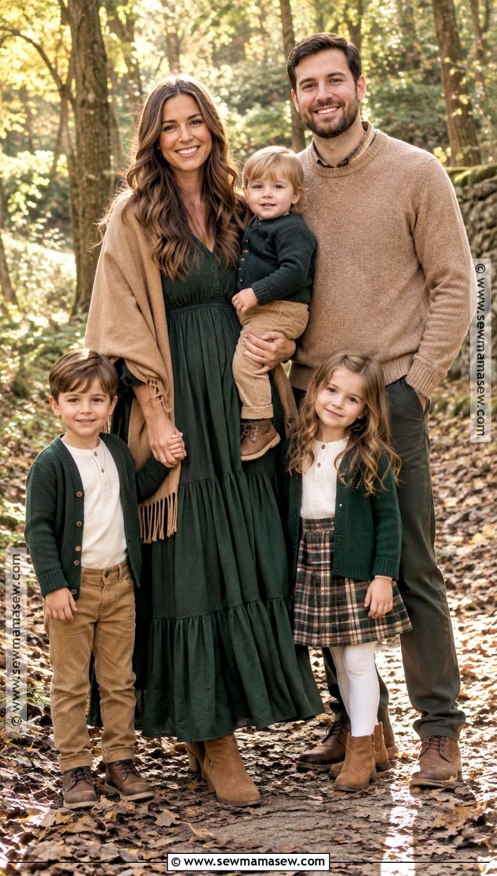 Forest Green And Tan Fall Sunset Family Outfits - 15 fall sunset family pictures outfits