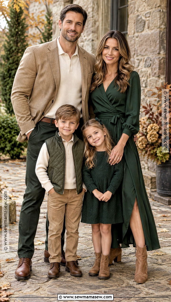 Forest Green And Tan Family Photoshoot Outfit - 25 Fall Photoshoot Outfits for Family