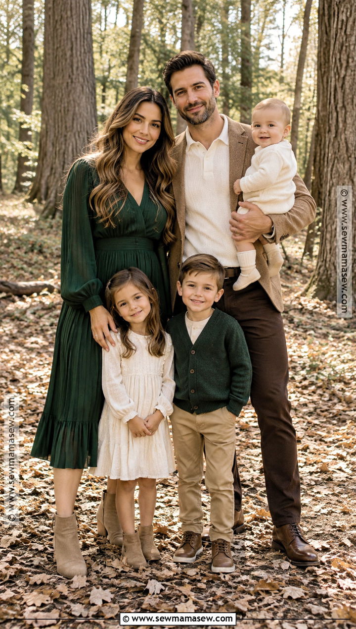 Forest Green And Tan Family Photoshoot Outfit - 25 autumn family photoshoot outfits