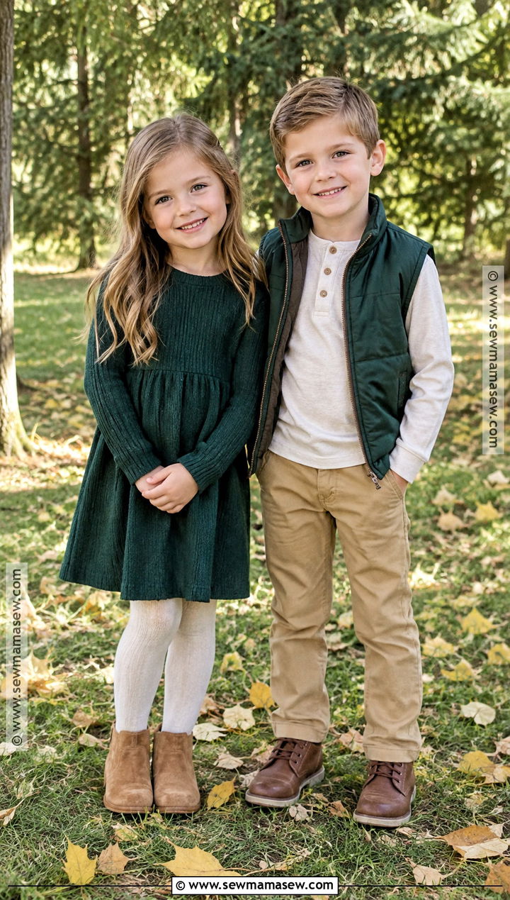 Forest Green And Tan Sibling Outfit - 15 Sibling Fall Photoshoot Outfits